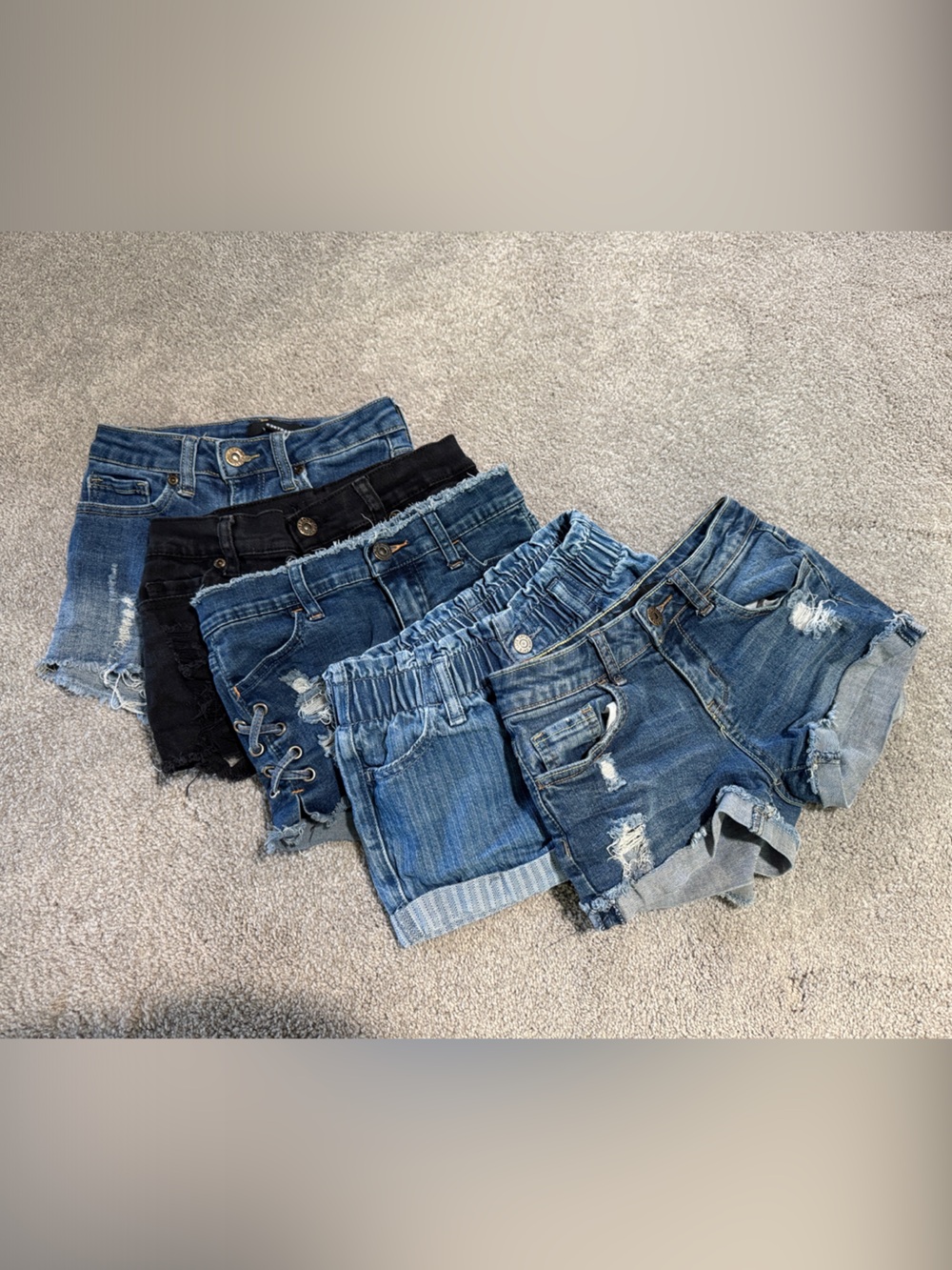 Girls' Denim Shorts Pack of 8- Blue and Black